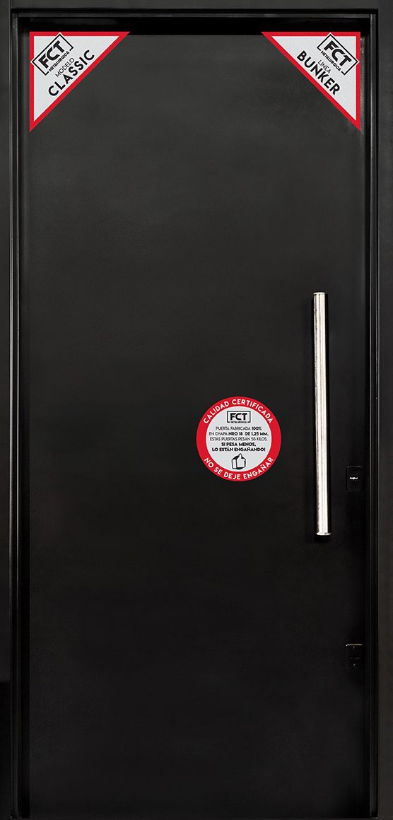Puerta de seguridad Bunker Classic, negra, con tirador vertical y calcomanía de calidad certificada